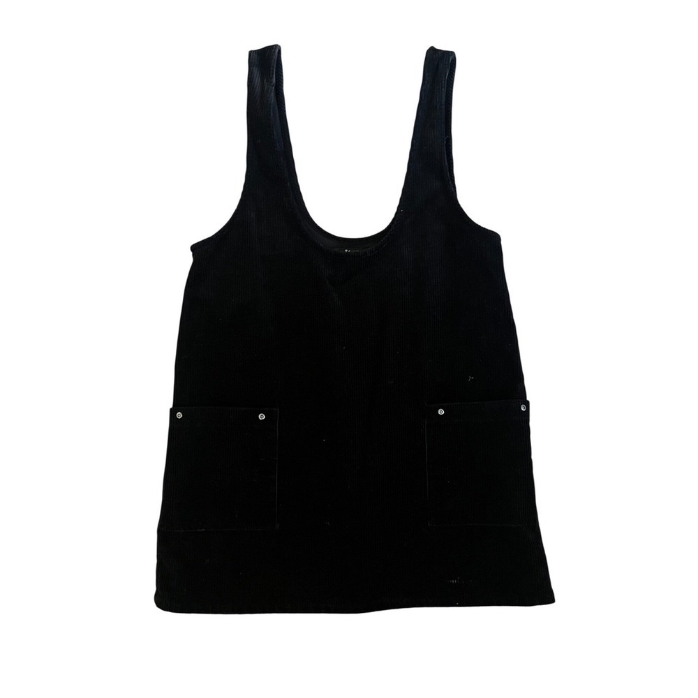 Forever 21 Women Black Corduroy Pinafore Jumper Dress Mini Pocket Large